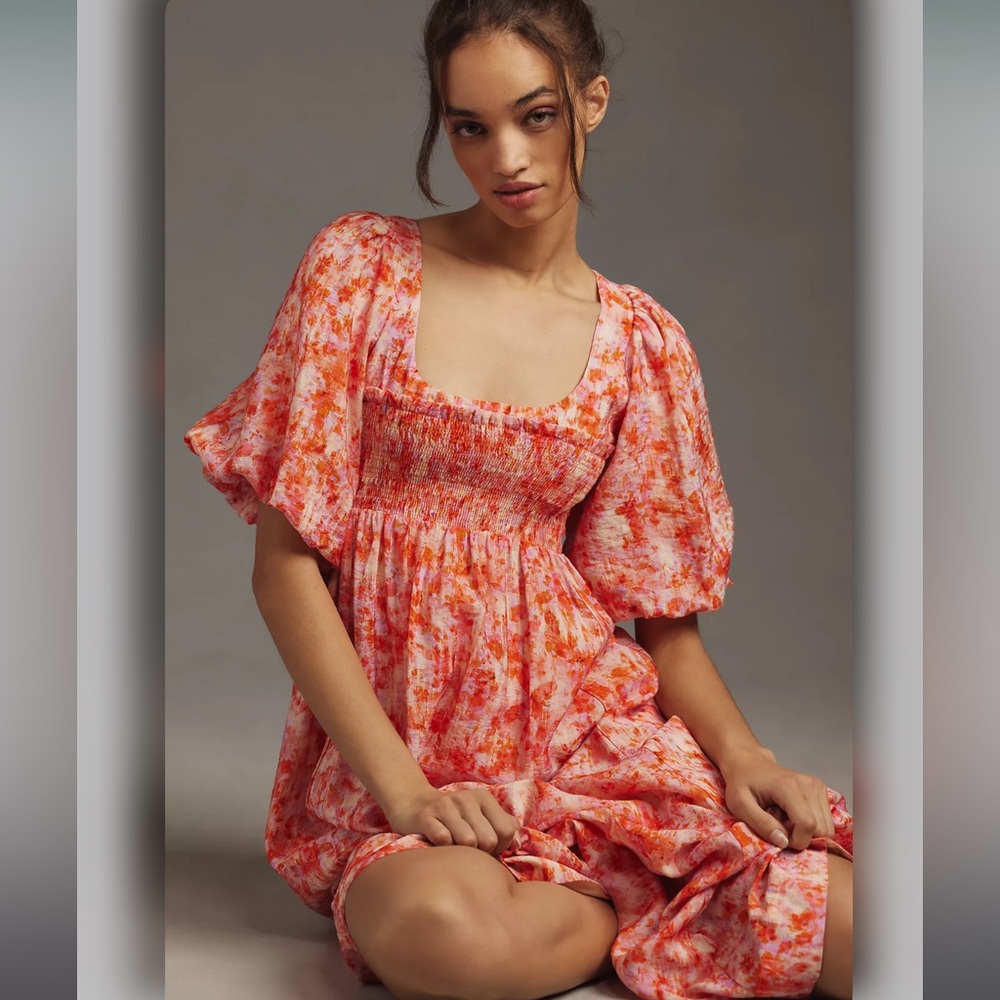 🔥Short-Sleeve Smocked Babydoll Midi Dress